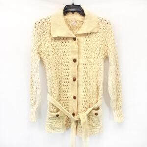 Glencolumbkille Ireland grandma cottage Cable Knit Aran Wool Sweater Cardigan XL